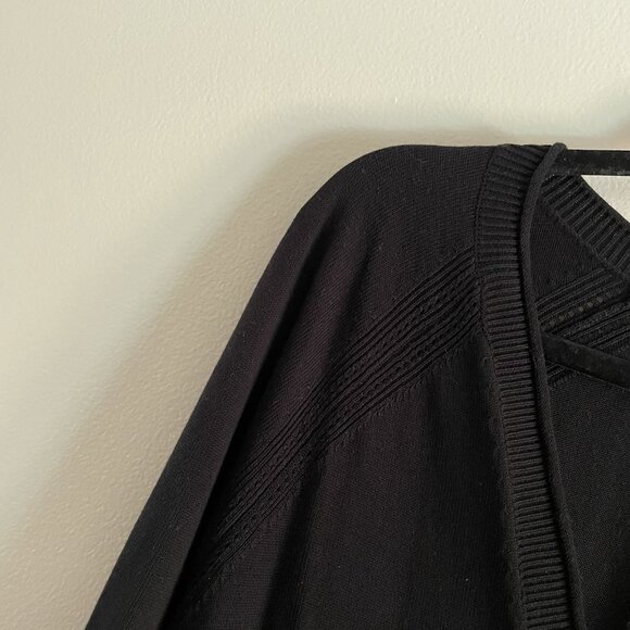 Talbots Petite Women LP Black Knit V-Neck Button Up Raglan Girlfriend Cardigan - Picture 6 of 11